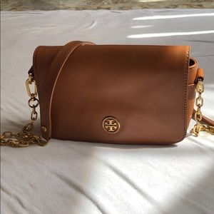 Tory Burch chain crossbody tan bag